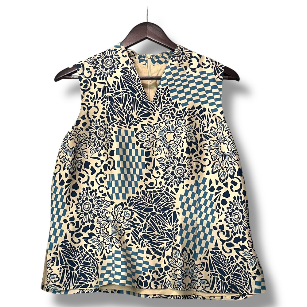 Adrianna‎ Papell Silk Top 12 Bold Graphic Print Sleeveless Retro Mod Blouse